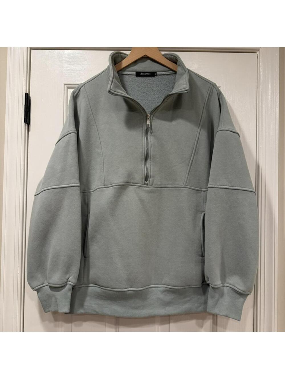 Automet Sage Green Fleece Half Zip Pullover Sweatshirt XL Oversized Cozy